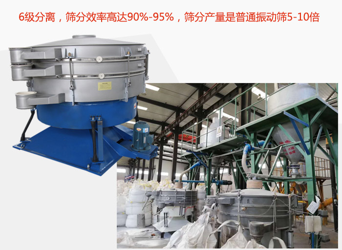 搖擺篩采用6級分離，篩分效率高達90%-95%，篩分產(chǎn)量是普通振動篩5-10倍