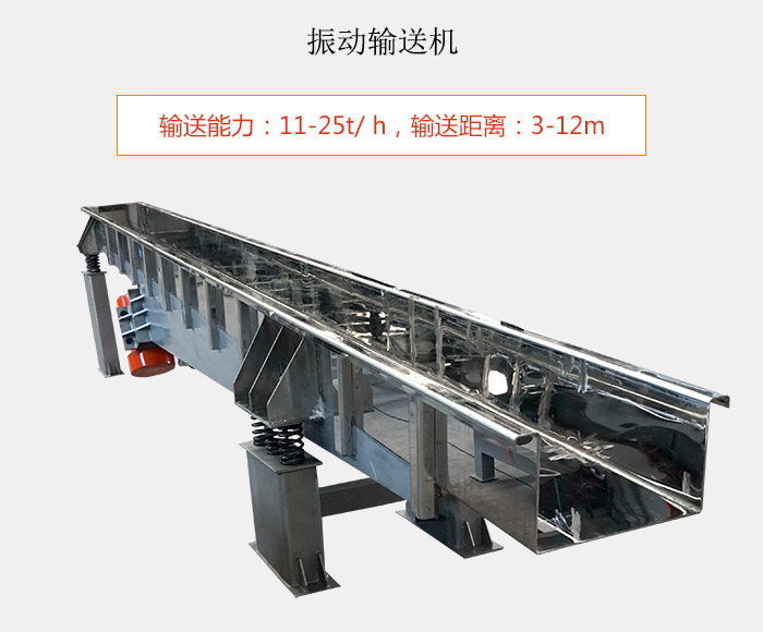 振動輸送機(jī)：輸送能力：11-25t/ h，輸送距離：3-12m