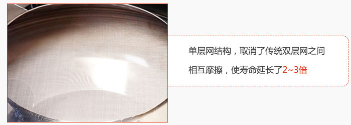 單層網(wǎng)結(jié)構(gòu)，取消了傳統(tǒng)雙層網(wǎng)之間相互摩擦，使壽命延長了2~3倍