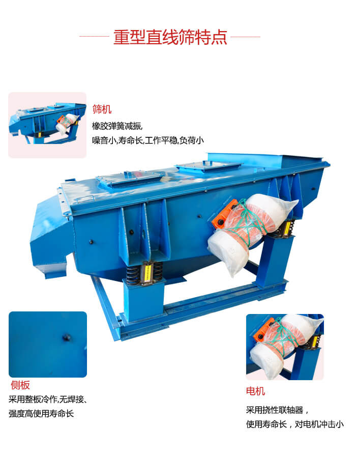 重型直線篩：篩機(jī)，側(cè)板，電機(jī)展示圖