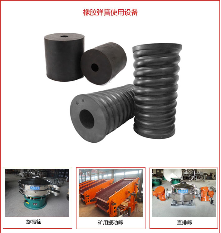 橡膠彈簧適用設(shè)備：旋振篩，礦用振動篩，直排篩等