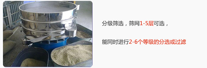 分級(jí)篩選，可篩1至5層篩網(wǎng)，能同時(shí)進(jìn)行2至6個(gè)等級(jí)的分選或過(guò)濾