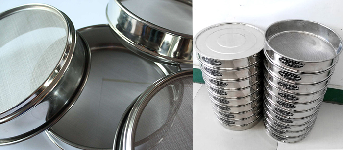 標(biāo)準(zhǔn)土壤篩，篩框與篩網(wǎng)展示圖。